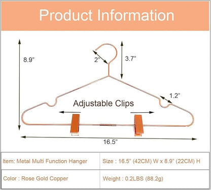 10Pack Koobay 16.5" Metal Hook Wire Rose Gold Copper Hangers with Clips Clothes Stroage Coat Hangers