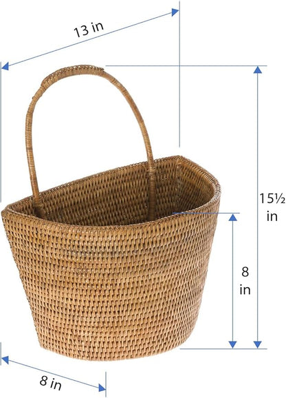 KOUBOO La Jolla Rattan Wall Storage Basket with Handle, Hanging Basket, Storage Bin for Flowers Plants, Home, Office Organizer, Large, Honey Brown