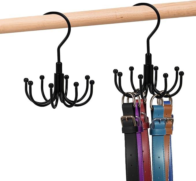 Belt Hanger 2 Pack 360° Rotatable Closet Organizer for Ties, Belts, Scarves, Hats Space-Saving Multi-Purpose Storage Hooks with Durable Design
