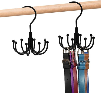 Belt Hanger 2 Pack 360° Rotatable Closet Organizer for Ties, Belts, Scarves, Hats Space-Saving Multi-Purpose Storage Hooks with Durable Design