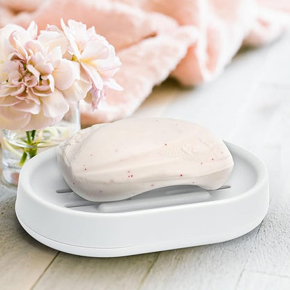 Topsky 2 Pack Soap Dish for Shower, Sink, Bathtub, Oval Plastic White Soap Bar Holder with Drain, Easy to Clean, Durable