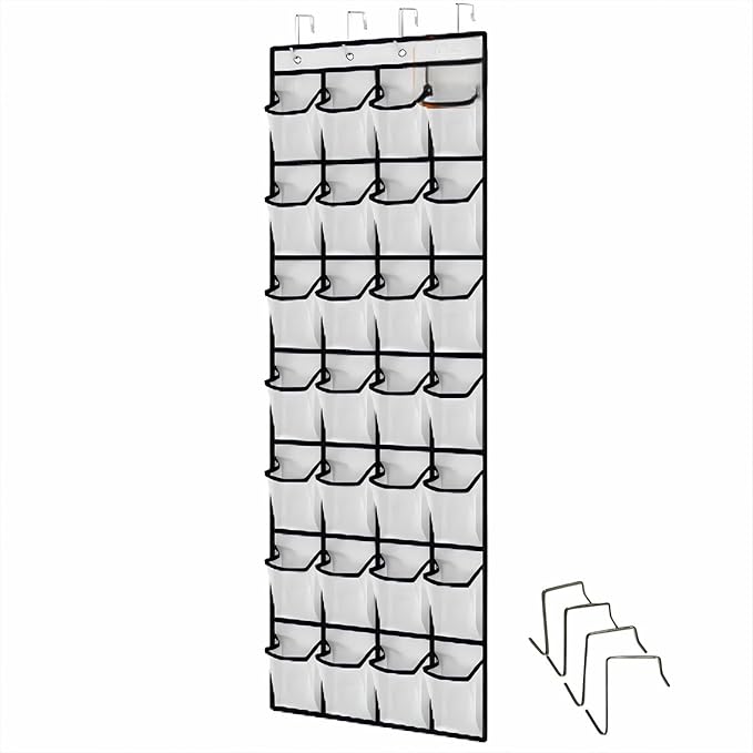 ZHQZZPHOver the Door Shoe Organizer 28 Pockets Clear Hanging Shoe Rack for Door and Wall Large Storage Shoe Holder Perfect for Kids Shoes Organizer White