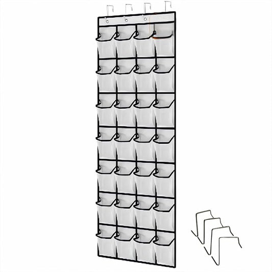 ZHQZZPHOver the Door Shoe Organizer 28 Pockets Clear Hanging Shoe Rack for Door and Wall Large Storage Shoe Holder Perfect for Kids Shoes Organizer White