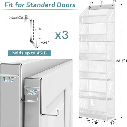 AOODA Clear Over the Door Hat Racks for Baseball Caps, Large Holds up to 72 Caps Hat Storage Organizer for Closet Wall, Deep Pockets Hanging Snapback Holder Shelves with 3 Hooks, White