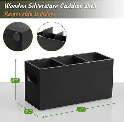 DRASTAR Silverware Holder, Wooden Utensil Caddy, Silverware Organizer Countertop, Cutlery Holder for Party, Fork Spoon Knife Organizer，Black