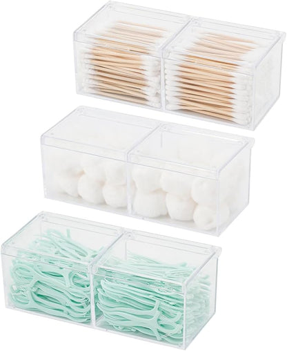 3 Pack Bathroom Canister with Divider, Plastic Vanity Drawer Storage Jars with Lid for Cotton Balls, Makeup Pads, Hair Ties, Clear Desk Drawer Container for Home Office Supplies