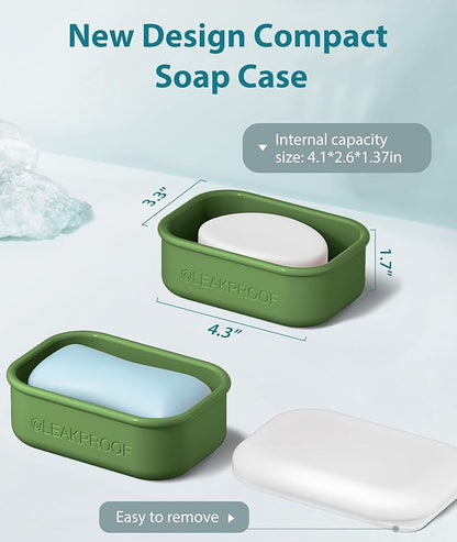 Quatish Compact Leakproof Travel Soap Case, Silicone Soap Box with Draining Layer, Enhanced Soap Container, Suitable for Camping, Gym, Bathroom, Outdoor Essentials, Green
