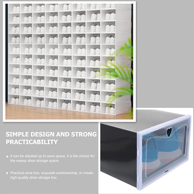 Ciieeo 6pcs Flip-top Shoe Boxes 33x23x14.5cm Plastic Sneaker Organizers Dustproof Stackable Shoe Storage for Men Home Closet