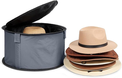 WOMACO Hat Box for Storage, Stackable Hat Storage Case for Cowboy Hat, Round Brim Hat Organizer Bag for Closet (Gray, Large)