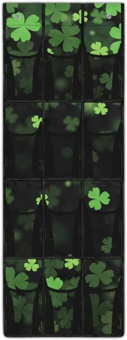 Multi-Functional Over the Door Organizer with 12 Mesh Pockets, Storage Hanging Bag Behind the Door for Shoes Accessories Cleaning Supplies for Home Office Use, Lucky Leaf