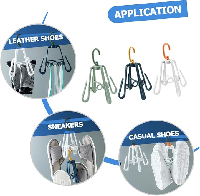 Outanaya 3pcs Multi Functional Drying Shoe Rack Foldable Plastic Organizer for Slippers Double Hook Design for Home Use Space Saving Hanging Drying
