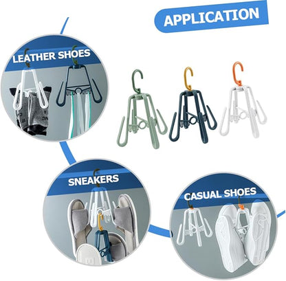 Outanaya 3pcs Multi Functional Drying Shoe Rack Foldable Plastic Organizer for Slippers Double Hook Design for Home Use Space Saving Hanging Drying