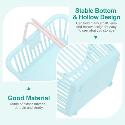 PATIKIL 6PCS Mini Shopping Basket, Small Plastic Basket Mini Storage Basket Grocery Tiny with Handles Organizer Filtered Water for Organizing Toys Eggs Fruits Snacks,Blue Yellow