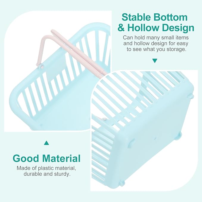 PATIKIL 6PCS Mini Shopping Basket, Small Plastic Basket Mini Storage Basket Grocery Tiny with Handles Organizer Filtered Water for Organizing Toys Eggs Fruits Snacks,Blue Green