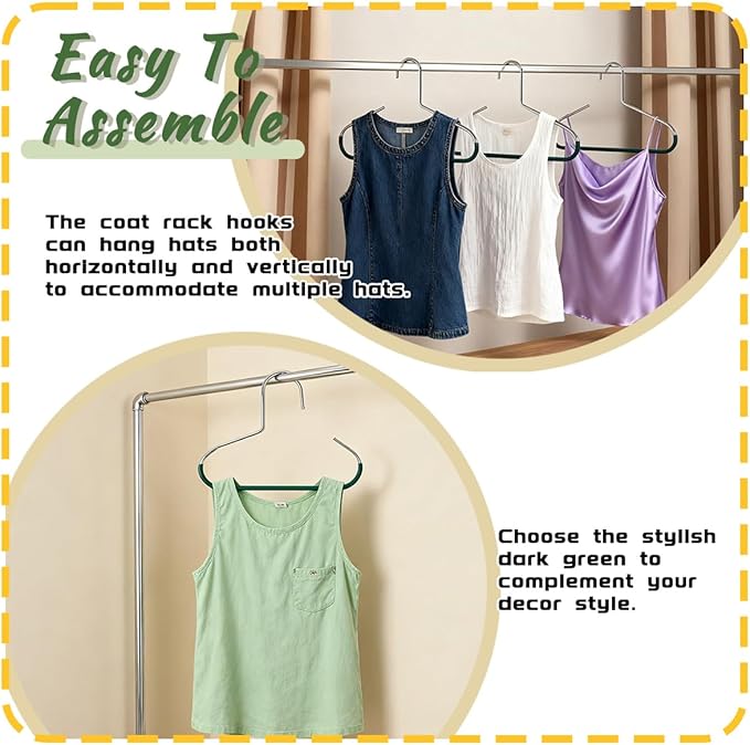 Dark Green Scarf Hangers Hat Hangers for Closet 12 Pcs Metal Scarf Hangers with Non Slip Grip,Belt Tie Organizer Storage Holders for Scarves Tank Tops Caps,Dark Green