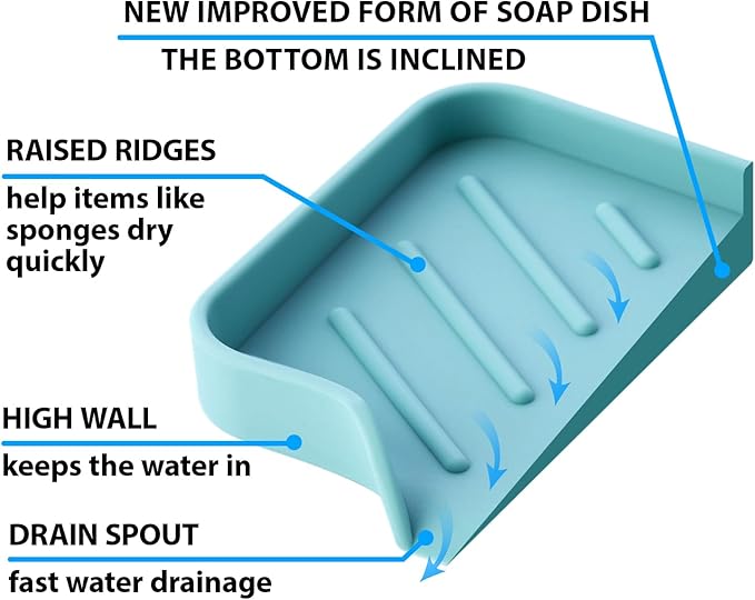 Light Green Silicone Soap Dish Tray, Self-Draining Soap Holder for Bar Soap, Silicone Soap Tray with Drainage, Soap Dishes for Kitchen Counter