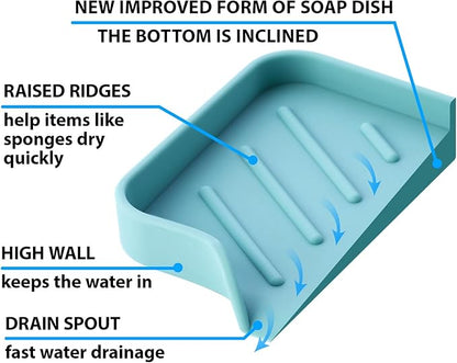 Light Green Silicone Soap Dish Tray, Self-Draining Soap Holder for Bar Soap, Silicone Soap Tray with Drainage, Soap Dishes for Kitchen Counter