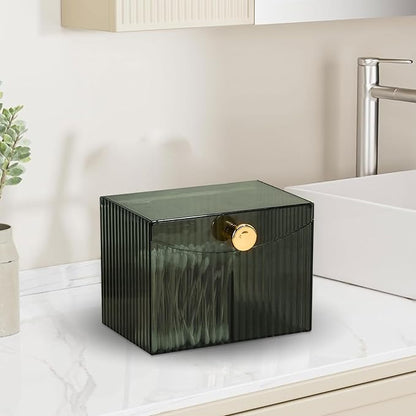 Double Compartment Qtip Holder with Lid,Cotton Ball Holder with Lid,Cotton Pad Holders,Container Dispenser Box for Bathroom Home Storage Organization(Green)