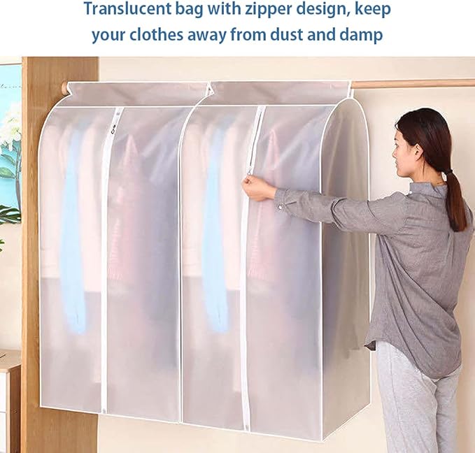 Garment Clothes Cover Protector Hanging Garment Storage Bag Translucent Dustproof Waterproof Hanging Storage Bag for Wardrobe with Full Zipper