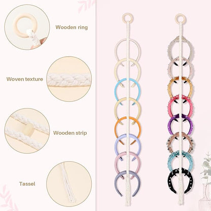 3 PCS Headband Holder Organizer for Girl,Hanging Hairband Storage for Women,Beige Hair Hoop Display Hair Accessories Organizer Bedroom College Dorm Decor(Beige Beads)