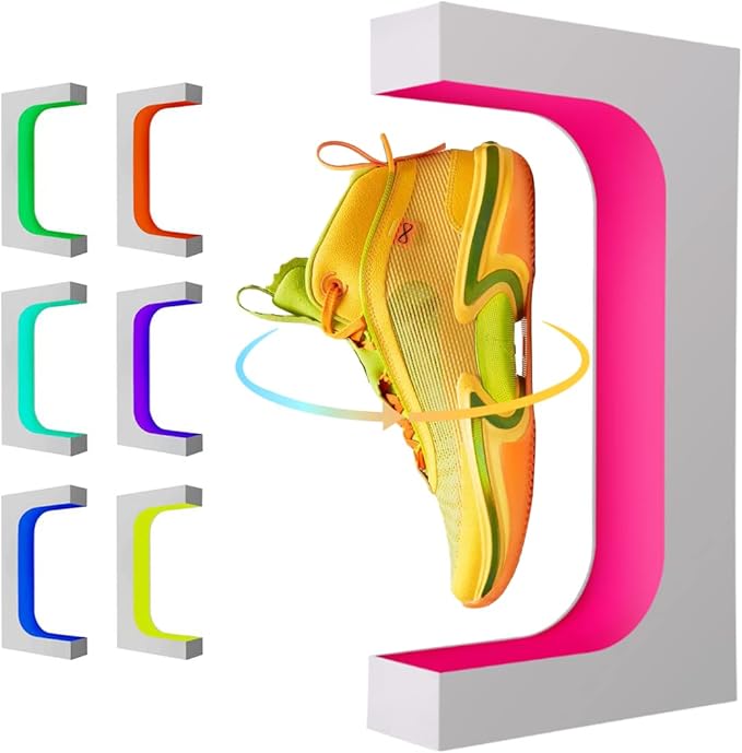 UVEHAS Levitating Shoe Display, Floating Rotating Sneaker Stand, Magnetic Levitation Shoe Rack with 16 Colors LED Light for Gifts Shoes Collectors Store Advertising Exhibition Home Decor