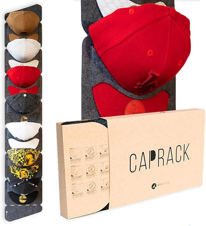 CT Design CapRack The Original Hat Organizer for Baseball Caps, Hat Rack for Wall & Storage Solution, Snapback and Fitted Holder Display, No Assembly Cap Organizer