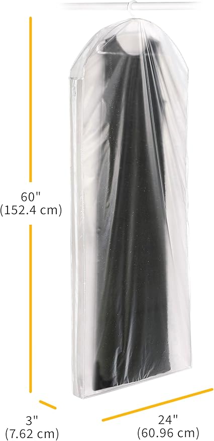 Whitmor Vinyl Zippered Protective Gown Bag - 3" L x 24" W x 60" H - Set of 3 - Clear