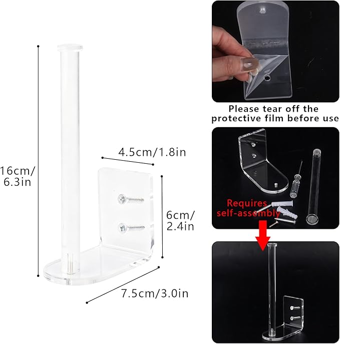 4 Pack Hat Racks for Baseball Caps, Clear Acrylic Hat Organizer Ball Hat Hook for Wall Baseball Cap Wall Mounted Hats Holder Storage Organizer for Door, Closet, Bedroom(Clear 6Inch)
