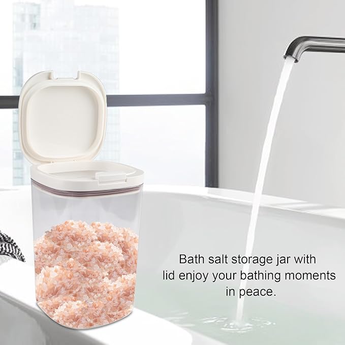 57oz Bath Salt Container,Bathroom Jars Containers with Pop-Up Airtight Lid,Plastic Bath Salt Jar with Scoop,Stickers and Pen,Bathtub Accessories Décor for Bathroom Flour Salts Candy Tea(Clear)