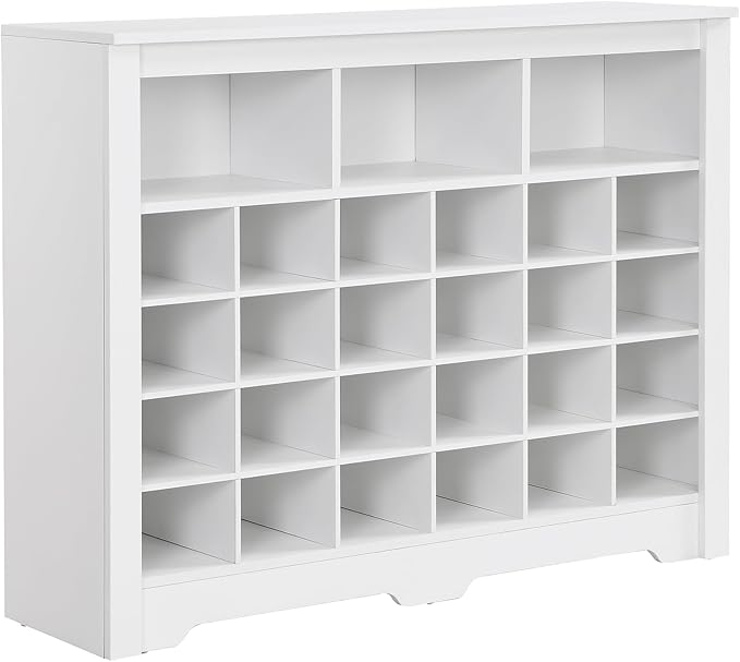 JIVOIT Modern Square Shoe Cabinet with Curved Base, Sleek Design 24 Shoe Cubby Console, Versatile Sideboard for Hallway, Bedroom, Living Room (White,Curved Base)