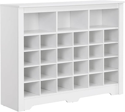 JIVOIT Modern Square Shoe Cabinet with Curved Base, Sleek Design 24 Shoe Cubby Console, Versatile Sideboard for Hallway, Bedroom, Living Room (White,Curved Base)