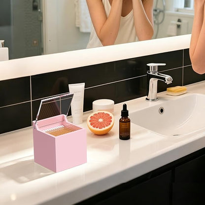Qtip Holder Dispenser for Cotton Swabs, Balls, Pads, Floss Picks, Lightpink Acrylic Container with Lid Apothecary Jar Bathroom Accessories Canister Vanity Storage Organizer