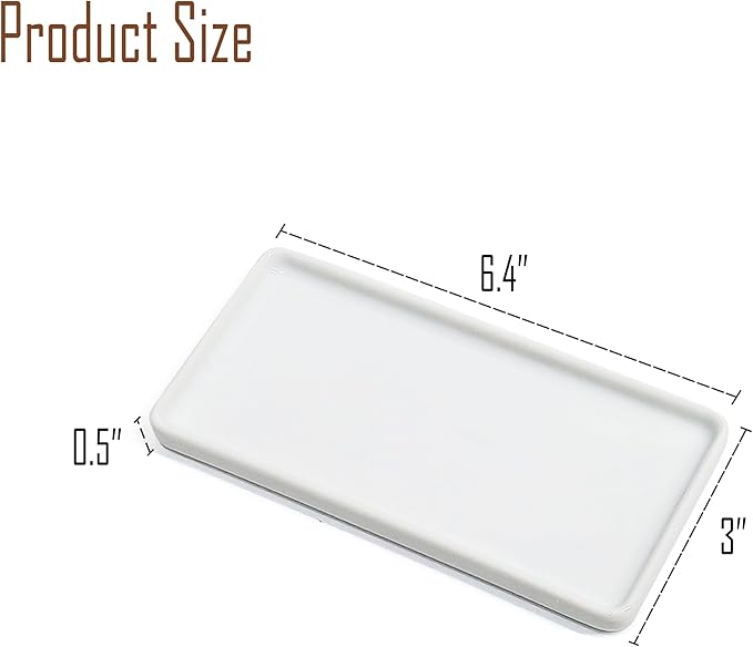 6.4" Porcelain Small Bathroom Tray, Ceramic Countertop and Vanity Tray for Cosmetics, Perfume, Jewelry, Candle - Kitchen Soap Tray for Kitchen Counter (White)