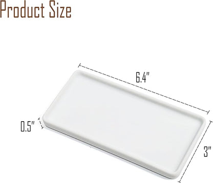6.4" Porcelain Small Bathroom Tray, Ceramic Countertop and Vanity Tray for Cosmetics, Perfume, Jewelry, Candle - Kitchen Soap Tray for Kitchen Counter (White)