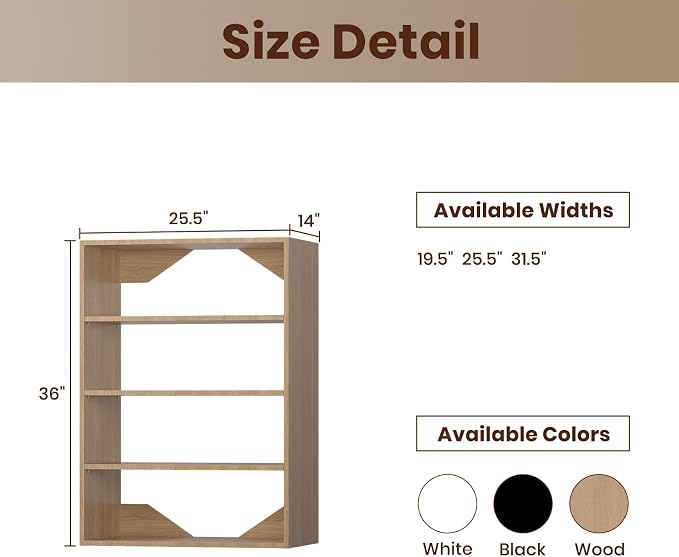 ROOMTEC 25.5" Shelf Short Tower Closet Unit, Modular Closet System with Shelf, Wardrobe Organizer for Bedroom or Walk-in Closet, Wall Mounted, Customizable Clothes Storage Unit, Wood