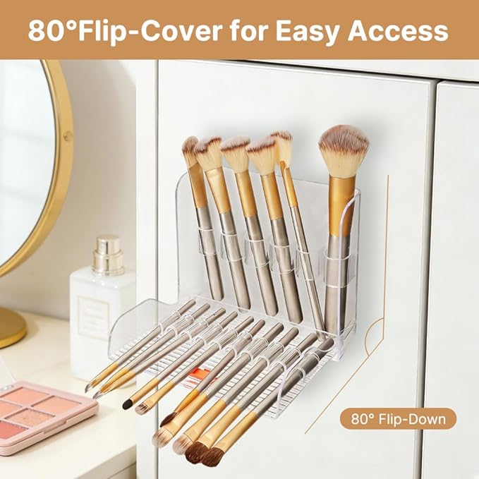 2 Pack Wall-Mounted Makeup Brush Holder, 16-Slot Eyeliner Lip Liner Organizer Holder, Makeup Organizer for Make Up Brush, Eyeliner, Lip Liner, Concealer Pencil Display Bathroom Countertop