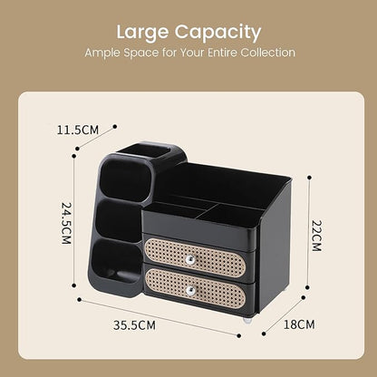Aveniee Makeup Organizer with Drawers, Large Bathroom Countertop Organizer for Vanity, Desk Cosmetics Storage for Perfume Brushes Skincare Eyeshadow Lotions Lipstick-Black