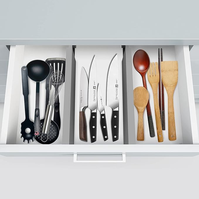 6-Pack Drawer Dividers - 2.6 Inches High, Adjustable 16 to 22 Inches Bamboo Drawer Organizer, Large Expandable Separator for Clothes, Dresser, Bedroom, Bathroom, Baby, Office, Kitchen Utensils, Gray