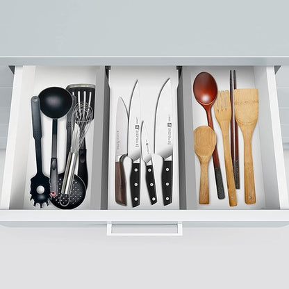 6-Pack Drawer Dividers - 2.6 Inches High, Adjustable 16 to 22 Inches Bamboo Drawer Organizer, Large Expandable Separator for Clothes, Dresser, Bedroom, Bathroom, Baby, Office, Kitchen Utensils, Gray