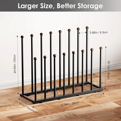 Boot Rack for Tall Boots, Free Standing Shoe Rack with 16 Posts, Holds 8 Pairs of Boots, Upside Down Storage Design Prevents Wrinkles & Creases, Metal Organizer for Closet, Entryway, Garage, Black