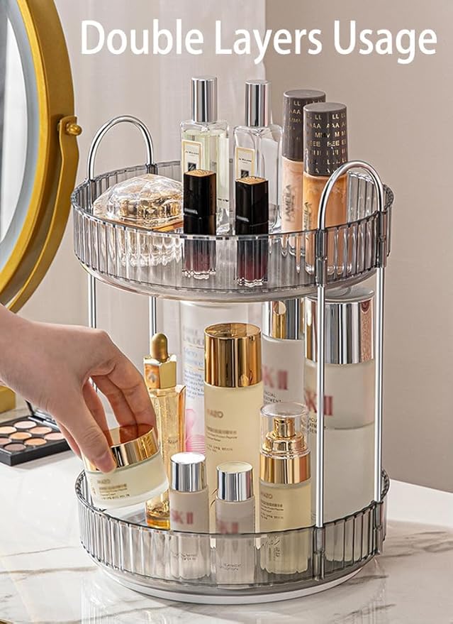 Skincare Organizers 360 Rotating, 3 Tier Round Makeup Organizer Countertop,Holder Rack Large Spinning Cosmetics Display Cases, Perfume Beauty Storage for Vanity, Countertop, Bathroom (Gray)