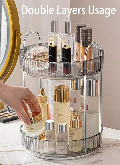 Skincare Organizers 360 Rotating, 3 Tier Round Makeup Organizer Countertop,Holder Rack Large Spinning Cosmetics Display Cases, Perfume Beauty Storage for Vanity, Countertop, Bathroom (Gray)