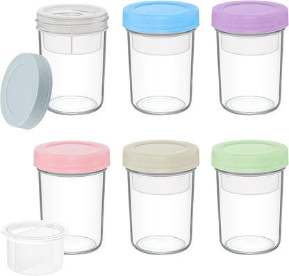 Xyptorix 16 oz Overnight Oats Containers with Airtight Lids - 6-Pack Leak-Proof Wide Mouth Mason Jars & Divided Cups for Dried and Wet Foods, Glass Jars for Chia Pudding, Salad, Snacks, and Yogurt