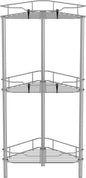HuggieGems 3 Tier Floor Standing Corner Shower Caddy Organizer Shelf with Hooks, Bathroom Shelves Stand Rack, Gray