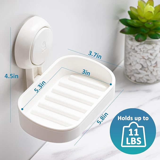 TAILI Soap Holder Soap Dish for Shower, Suction Cup Soap Holder for Shower Wall, Bathroom Accessories, Removable Strong Hold Soap Saver, Drill Free, White 2 Set