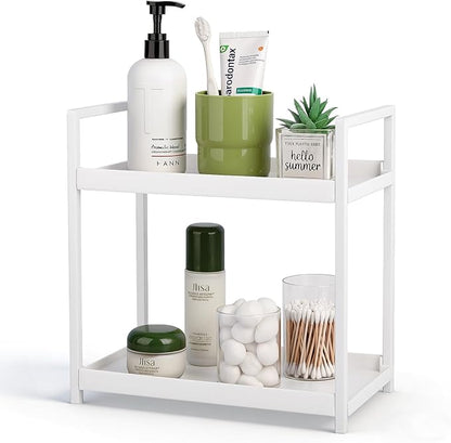 Anyoifax Bathroom Counter Organizer 2 Tier Vanity Storage Countertop Shelf Makeup Organizer Perfume Tray Skincare Holder for Sink, Dresser, Kitchen, Small White