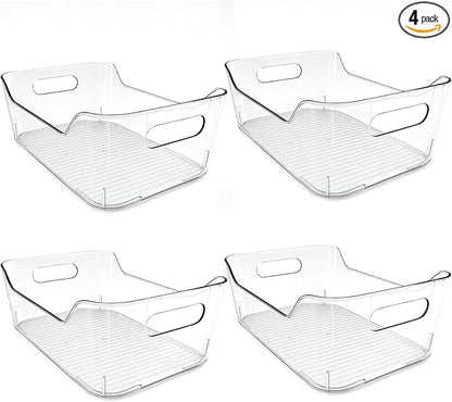 4 Pack Acrylic Pantry Storage Bins, Storage Bins for Cabinets, Clear Bins for Pantry, Cabinets, Organizing, Fridge, Kitchen (7.9” x 5.5” x 3.2”)
