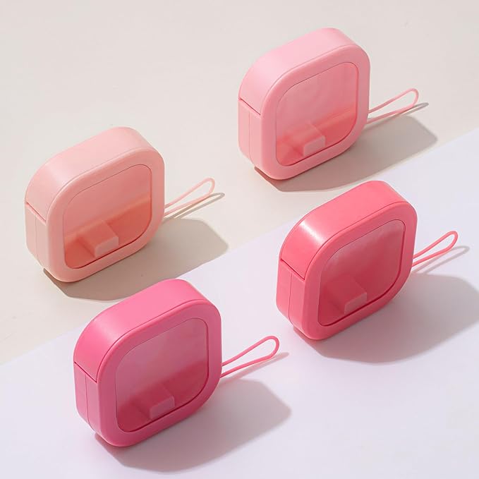 Kathfly 4 Pcs Pink Color Hair Tie Organizer Portable Hair Accessory Storage Containers Stackable Tie Bobby Pin Holder Home Cotton Swab Dispenser Accessories Jewelry Organizer Box