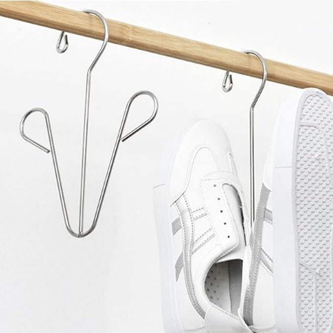 HERCHR 5 Pack Shoes Hangers Hanging Drying Rack, Hanging Shoe Organizers Shoe Hooks for Closet Organizer Storage(Silver)