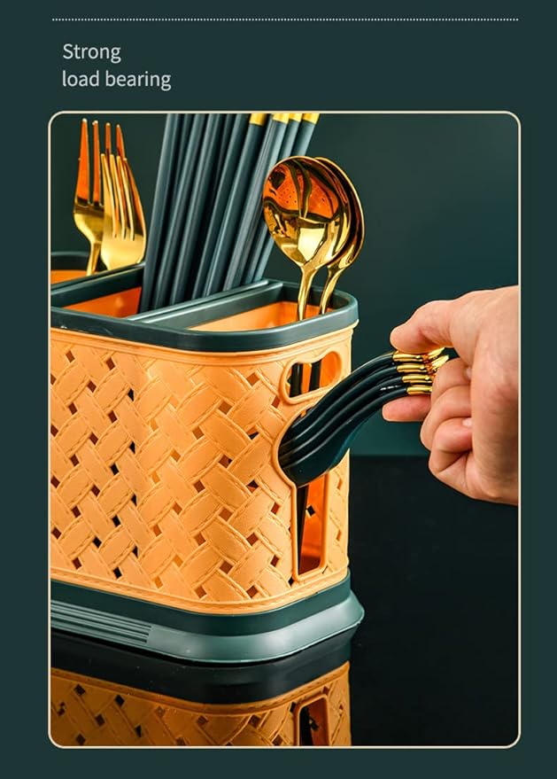 Countertop Cutlery Drying Holder Utensil Holder Cutlery Drainer Tableware Holder Box Tabletop Separated Fork Chopstick Kitchen Storage Cutlery Utensil Organizer (White)